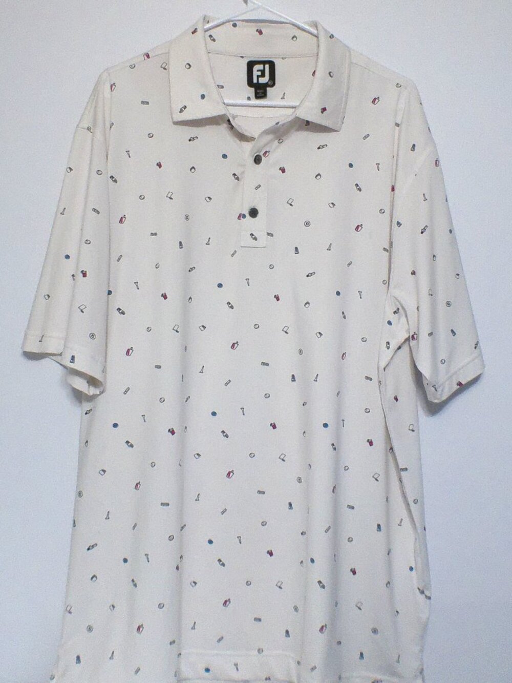 FootJoy FJ Golf Polo Shirt Men’s XL White Novelty Golf Print River Hall Country